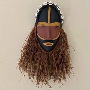 African Dan Tribe Liberia Hand Carving Wood Mask with Cowrie shells. Antique art